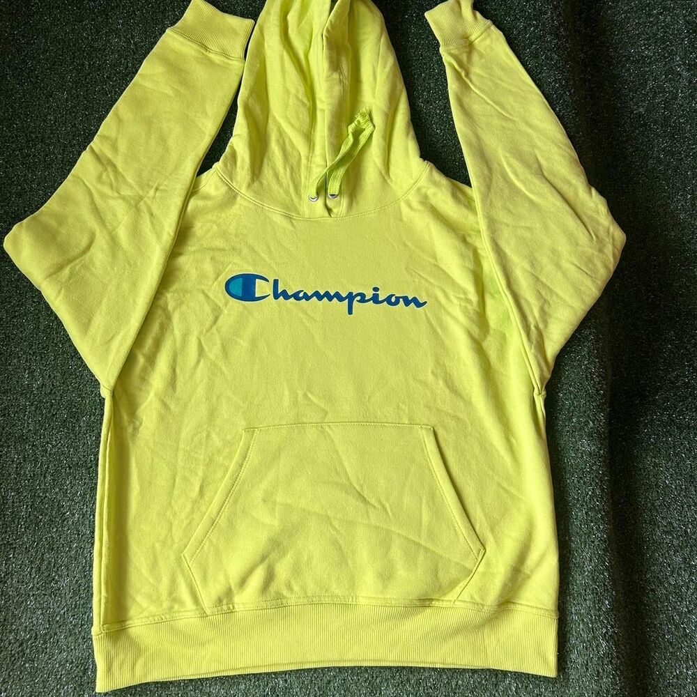 Champion Men's Yellow and Green Hoodie